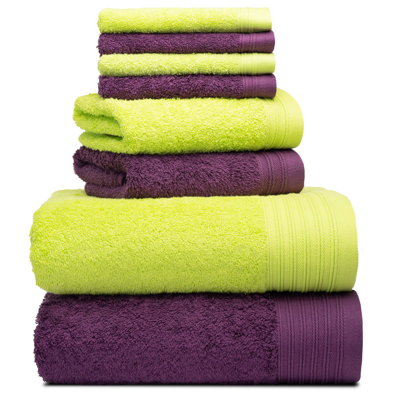 Ensemble de serviettes 8 pièces 100% coton Doncia, Vert pomme / prune