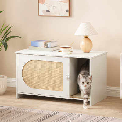 Cat Litter Box Enclosure With Rattan Door