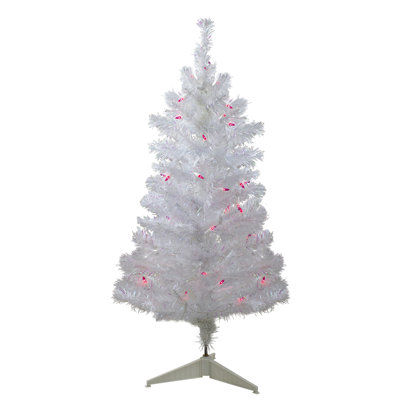 Pre-Lit White Pine Slim Artificial Christmas Tree - Pink Lights