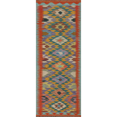 Tapis de couloir géométrique en laine Kilim