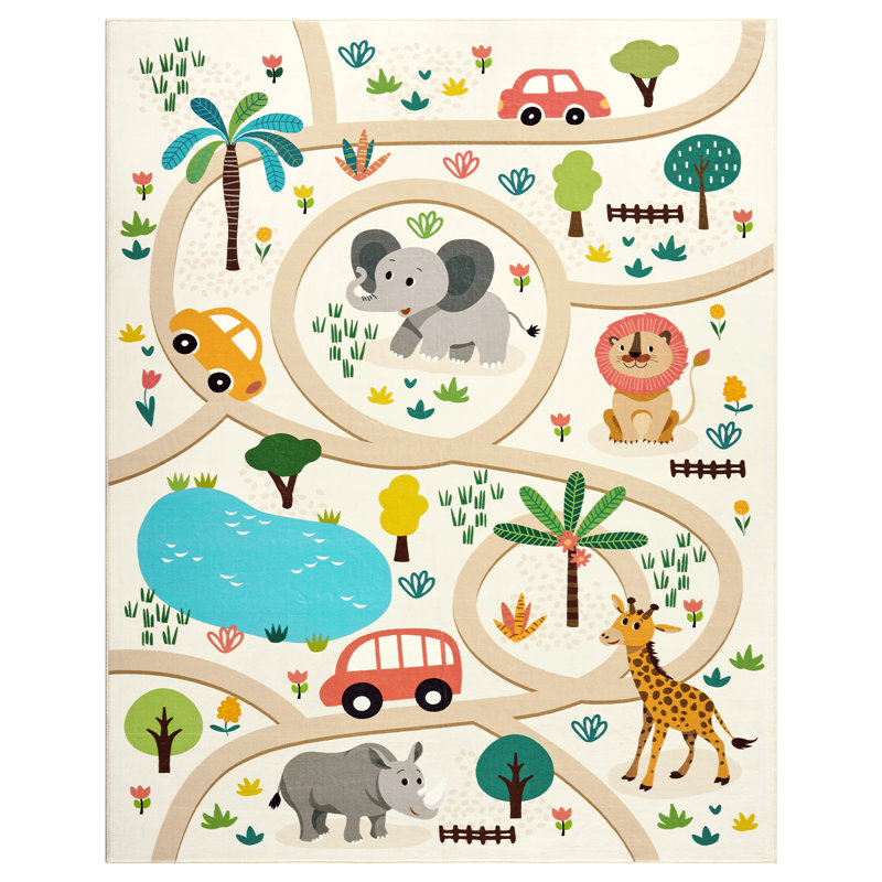 Tapis à imprimé animaux pour filles et garçons, Rectangle 5 pi x 7 pi