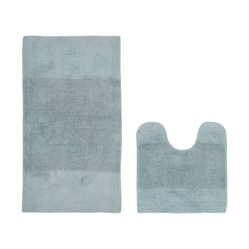 Makaylynn Premium 100% Cotton 2 Piece Bath Rug Sets with Non-Slip Backing, Machine Washable, Luxurious Solid Pattern Super Absorbent & Tufted Weave Bath Mat for Bathroom, Shower, and Tub