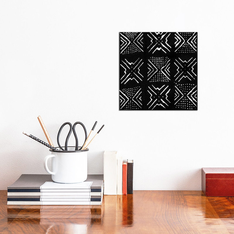 Mudcloth Black Geometric Design V by Ellie Roberts - Wrapped Canvas Print, 30.48 cm H x 30.48 cm W