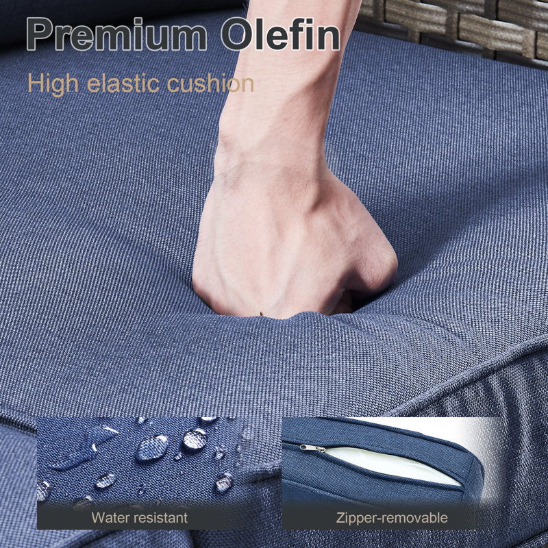 Ensemble de chaises berçantes pivotantes en osier pour l'extérieur 4 pièces Koba, Bleu, Brun