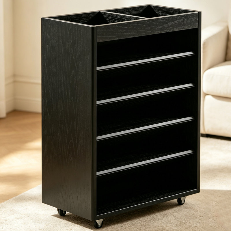 Bibliothèque standard noire moderne en bois massif, Noir