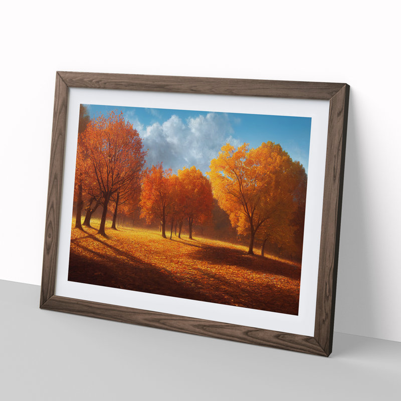 XH1022-9605X View Of An Autumn Forest Vol.3 - Single Picture Frame Painting, 34cm H x 46cm W x 2cm D, Walnut
