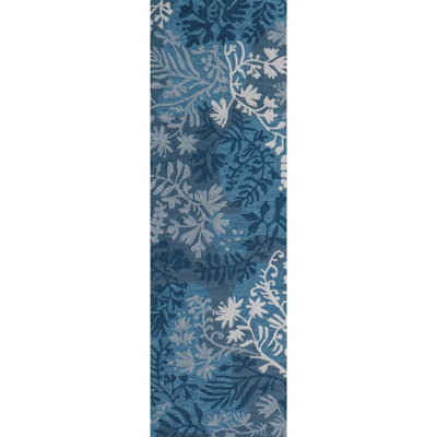 Garden Damask Hand-Tufted Wool Floral Blue/White Area Rug