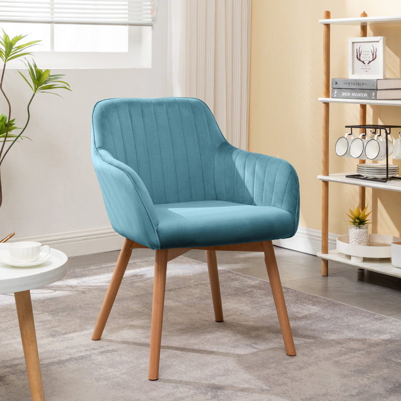 46cm H Velvet Upholstered Upholstered Back Armchair, Aqua