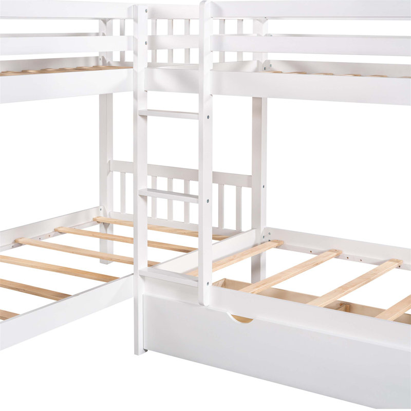 Lit superposé en L avec tiroirs, une solution compacte et fonctionnelle pour plusieurs personnes dans n'importe quelle maison