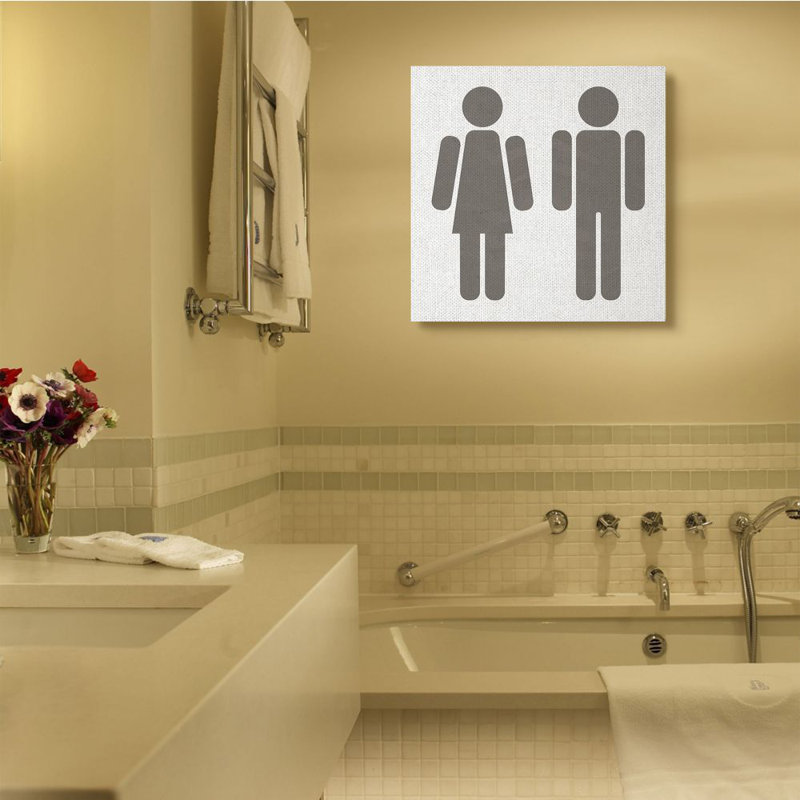«Mens and Women Restroom Bath Symbols» par Milli Villa, ensemble de 2 reproductions d'art, H 36 po x l 36 po, Toile tendue