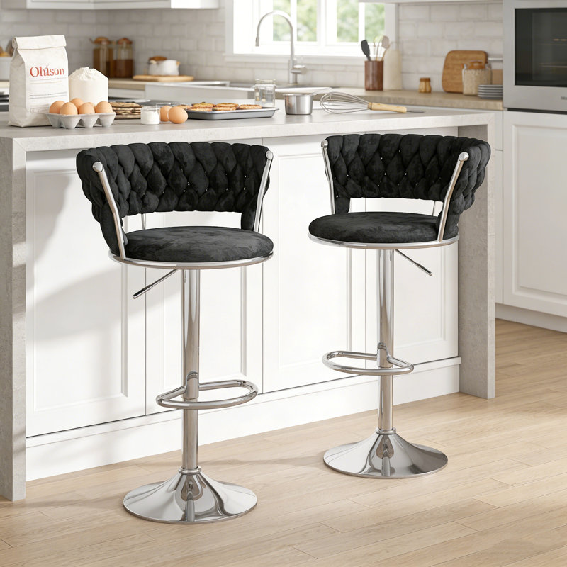 Velvet Swivel Bar Stools Set Of 2, Adjustable Counter Height Barstools With Back & Footrest, Kitchen Island Stools, Upholstered Bar Chairs With 22"-30"  Adjustable Height For Dining Room, Restuarant, Bar