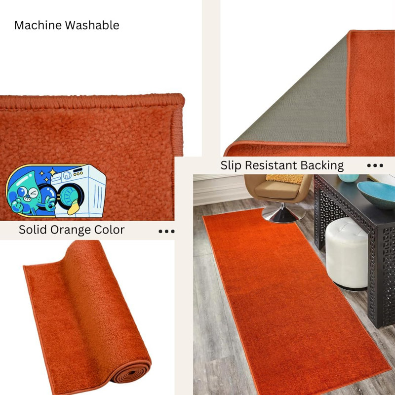 Tapis antidérapant de couleur orange à taille ajustable pour l'intérieur, Tapis de couloir 2 pi 2 po x 15 pi
