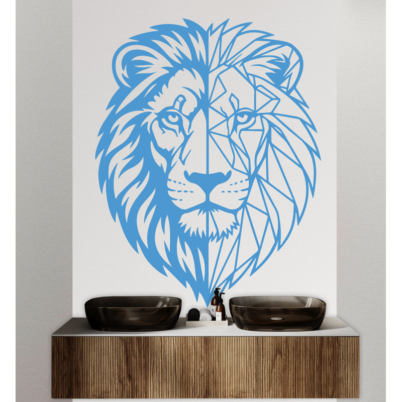 Adhésif décoratif lion à motif géométrique lion, art mural lion, autocollant, amoureux des lions, décorations murales pour salle de bain, autocollants 243DRE