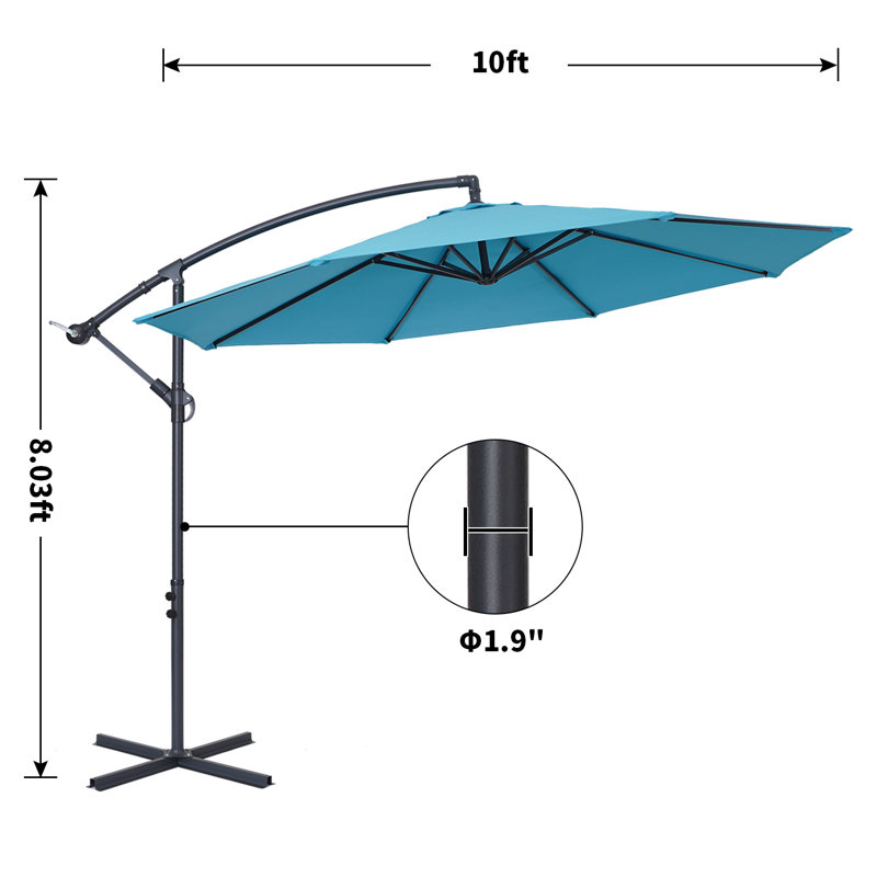 Parasol en porte-à-faux 10 pi Erbe, Bleu lac