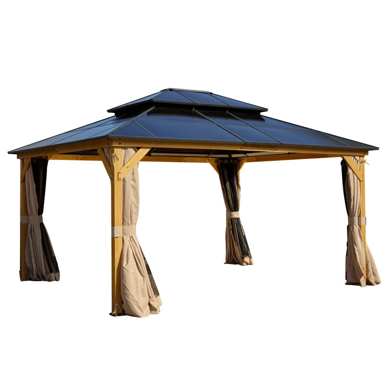14 Ft. W x 12 Ft. D Solid Wood Patio Gazebo Gazebo