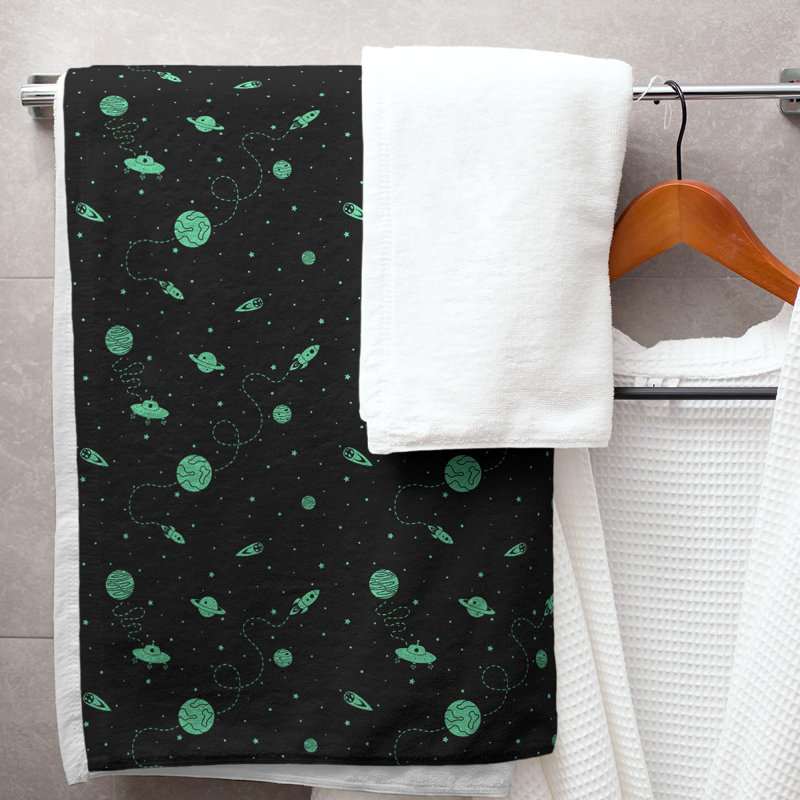 Serviette de bain à espace extérieur, Noir/vert