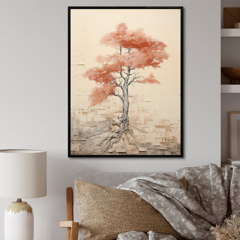 Minimalisme, séquoia rouge et beige, impression sur toile, H 32 po x l 24 po x P 1 po, Cadre flottant noir