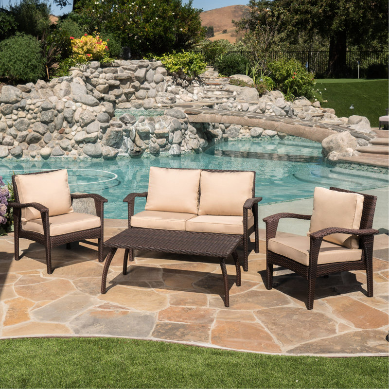 Chaise bistro et table d'extérieur Pe 4Pc - brun + brun clair, fer, chaise imperméable