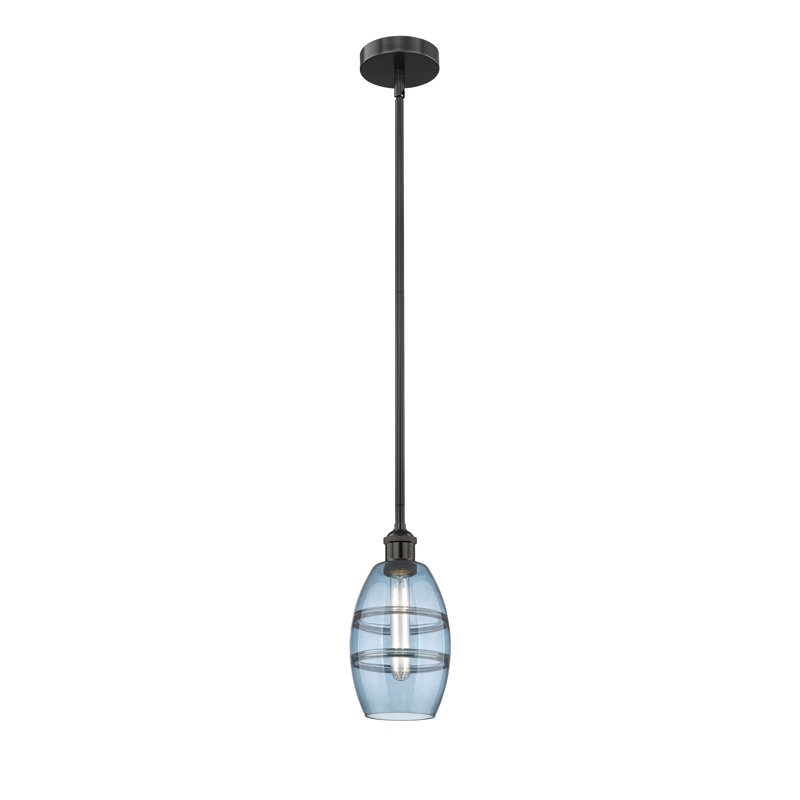Mini-luminaire suspendu avec tige 10 "Edison Bettylou - 616-G557, H 7,63 po x l 5,88 po x P 5,88 po, Bleu princesse, Noir mat