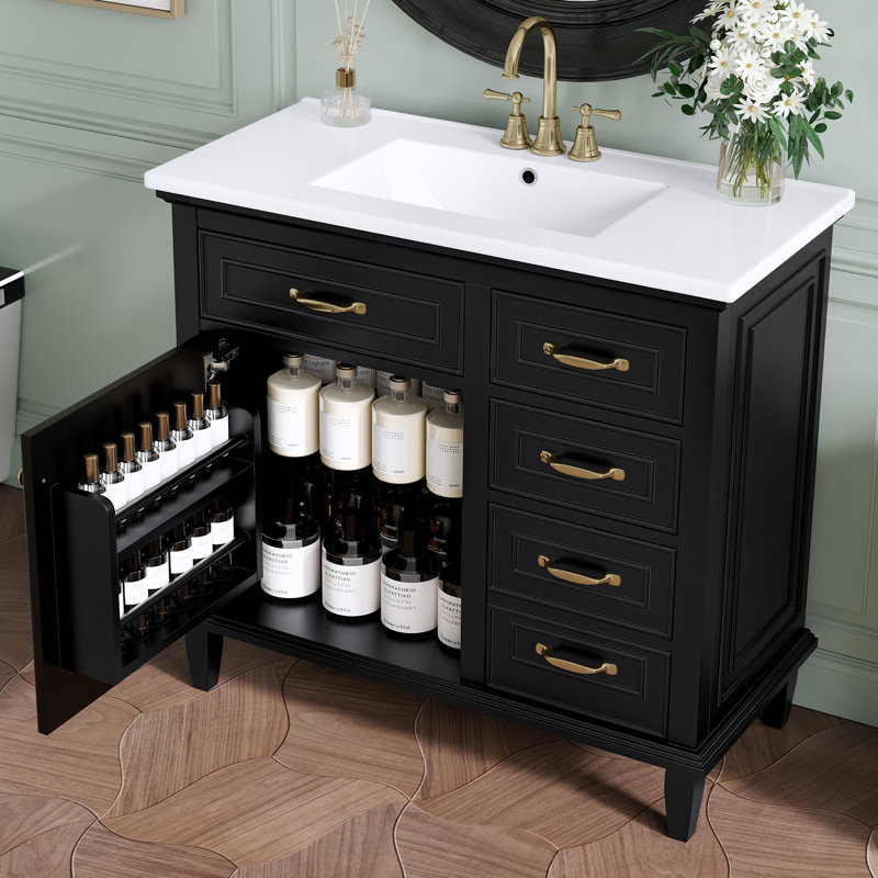 Meuble-lavabo 36 po avec comptoir en céramique, Noir
