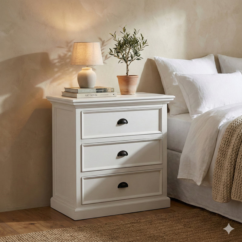 Commode anglaise en bois massif à 3 tiroirs Avelar
