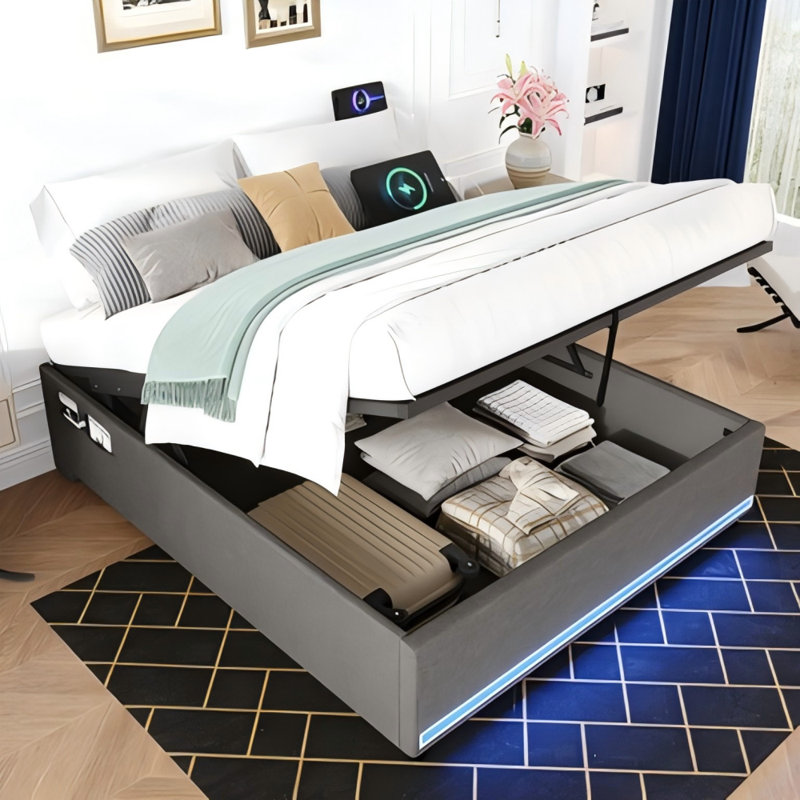 Metal Ottoman Storage Bed, Double (4'6)