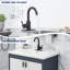 Robinet de cuisine de bar en acier inoxydable à poignée simple avec bec pivotant et plaque de pont-105268413