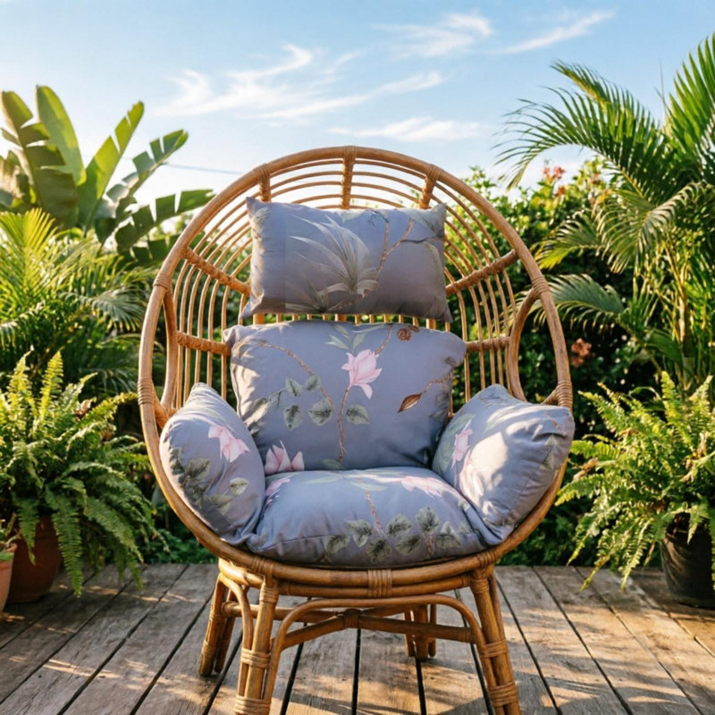 Egg Chair Cushion with Headrest Outdoor Indoor Vacuum Packaged, 45.28x49.21x5.5in, Dark Gray Pink Flower