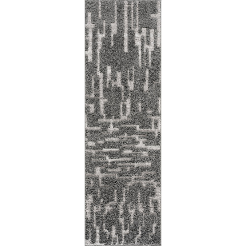 Tapis d'intérieur gris à poils longs Kierre, Tapis de couloir 2 pi 3 po x 7 pi 7 po