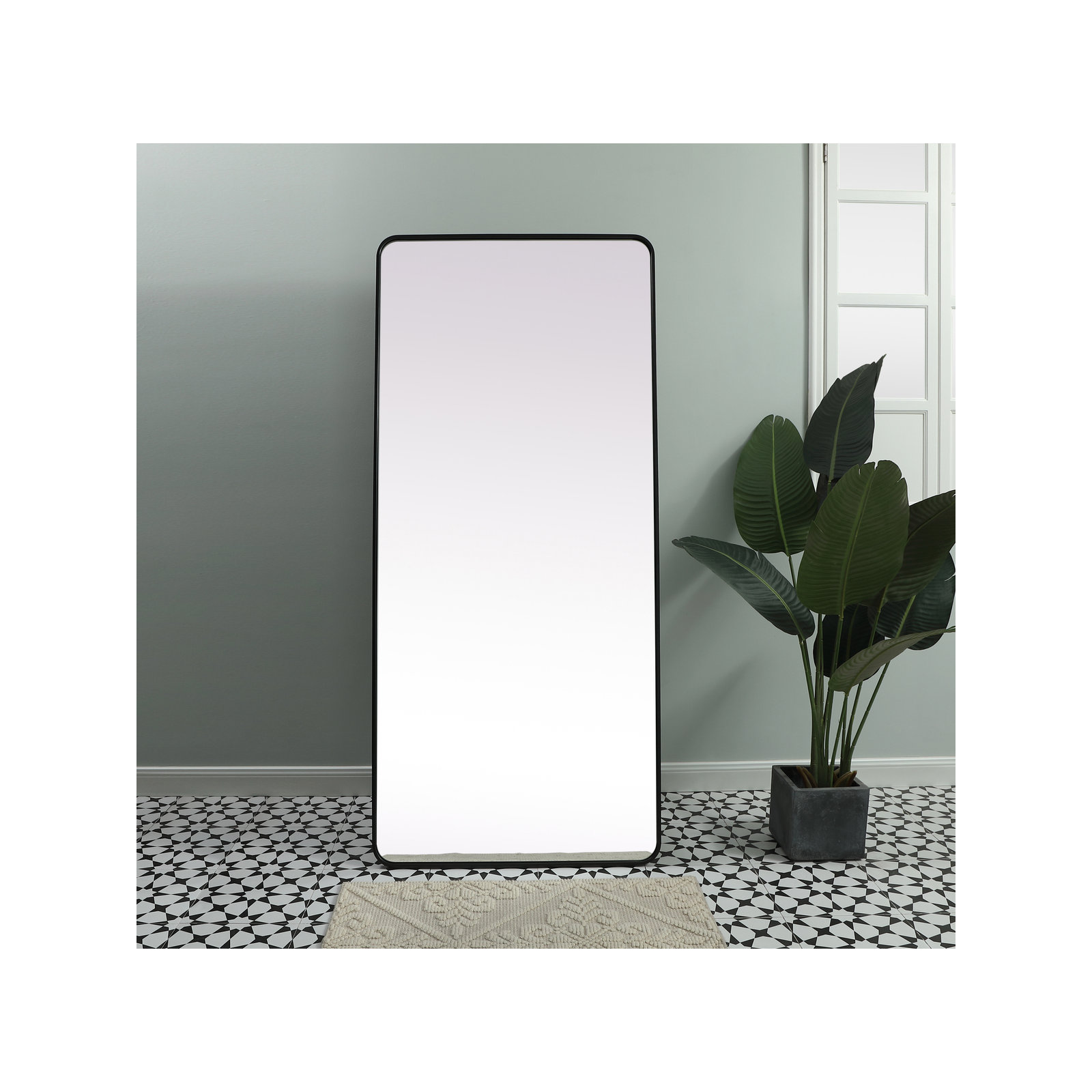 Sabine Metal Rounded Rectangle Wall Mirror, Black, 72" x 32"