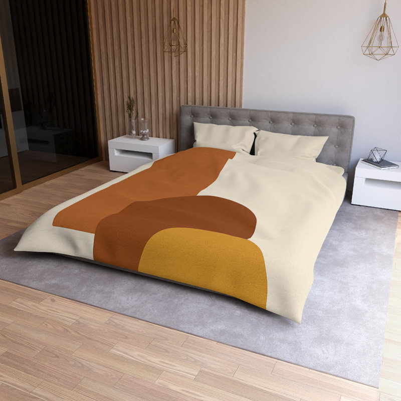 Microfiber Duvet Cover Boho Style, Design 16, Queen Duvet Cover, Orange/Brown/Yellow/Cream