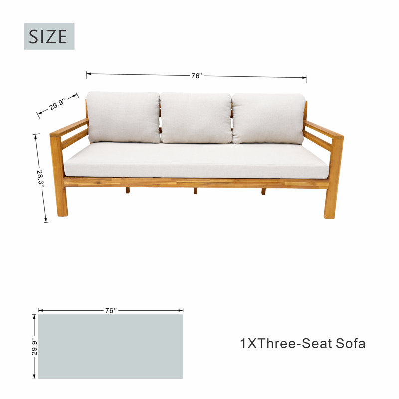 Canapé d'extérieur 76 po en acacia avec coussins 76 po