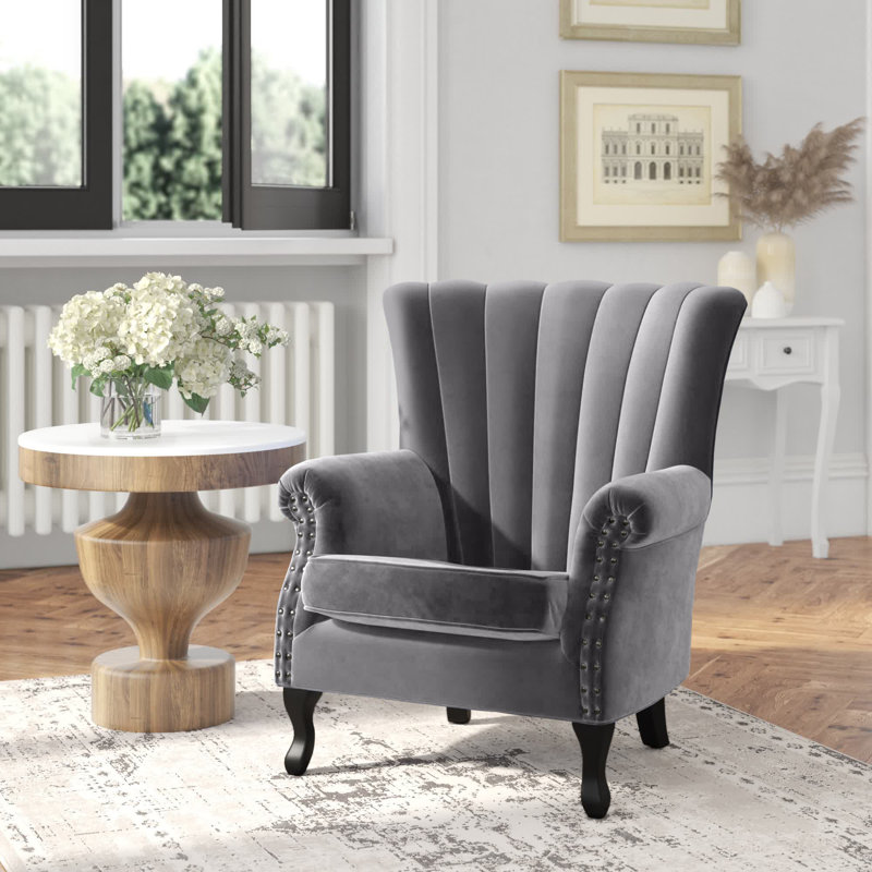 Cadsden Velvet Wingback Chair, Grey
