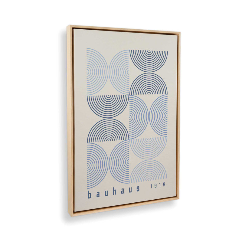 Affiche de composition Bauhaus, H 30,75 po x l 20,75 po, Beige/bleu, Cadre américain en érable flottant