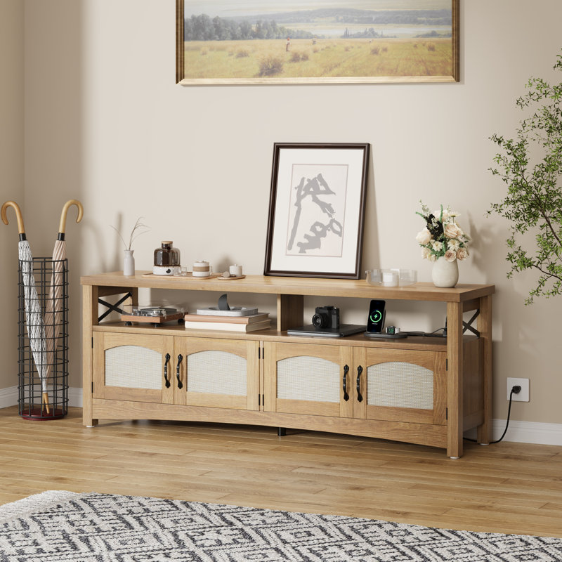  Console 59 po à DEL avec console de charge et tablettes réglables pour téléviseurs de 65 po Boho