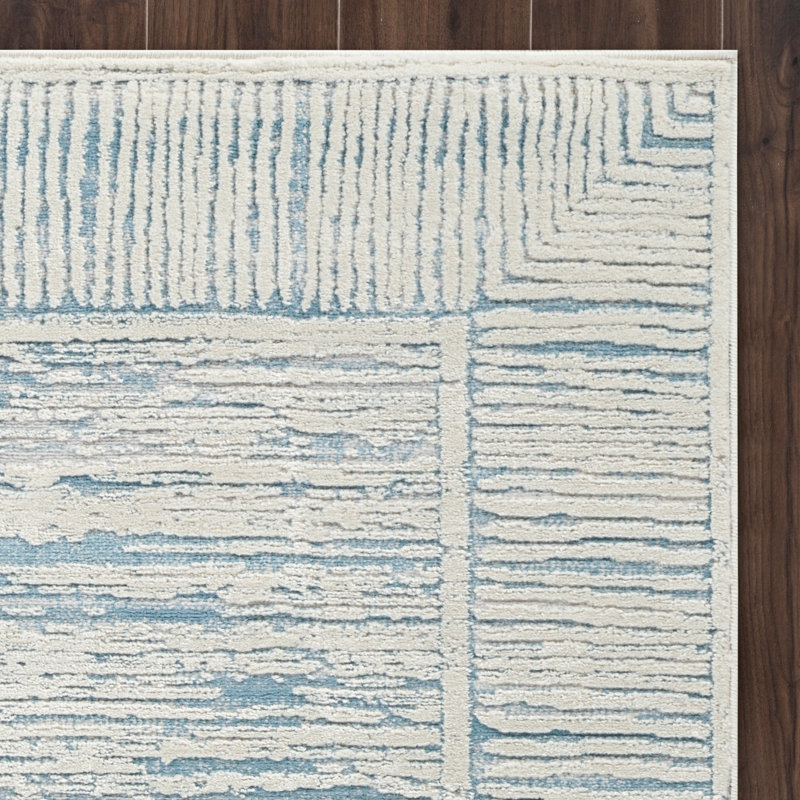 Tapis tissé à la machine Isborne , Bleu / Ivoire, Rectangle 12 pi x 15 pi 2 po