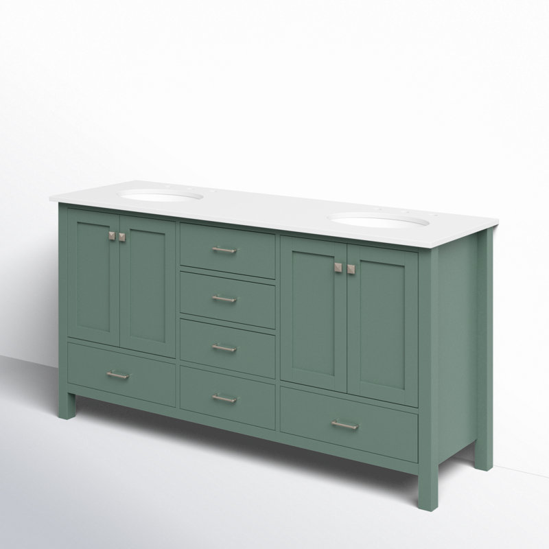 Ensemble de meuble-lavabo double 72 po Claudett, Vert sauge, Blanc d'ingénierie