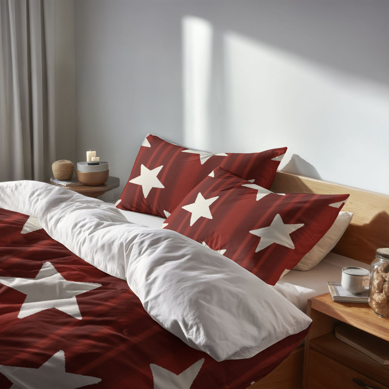 Ensemble d'édredon léger Stars & Stripes, Édredon très grand + 2 taies décoratives très, Rouge / Blanc