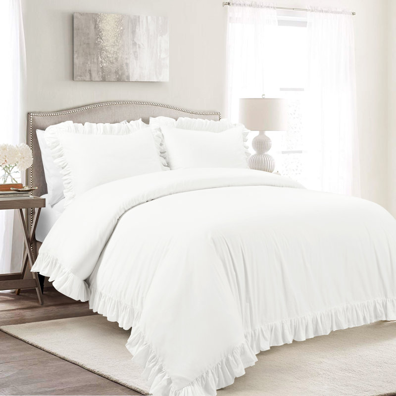 Cotton Duvet Cover Set, King Duvet Cover + 2 Shams, Pure White