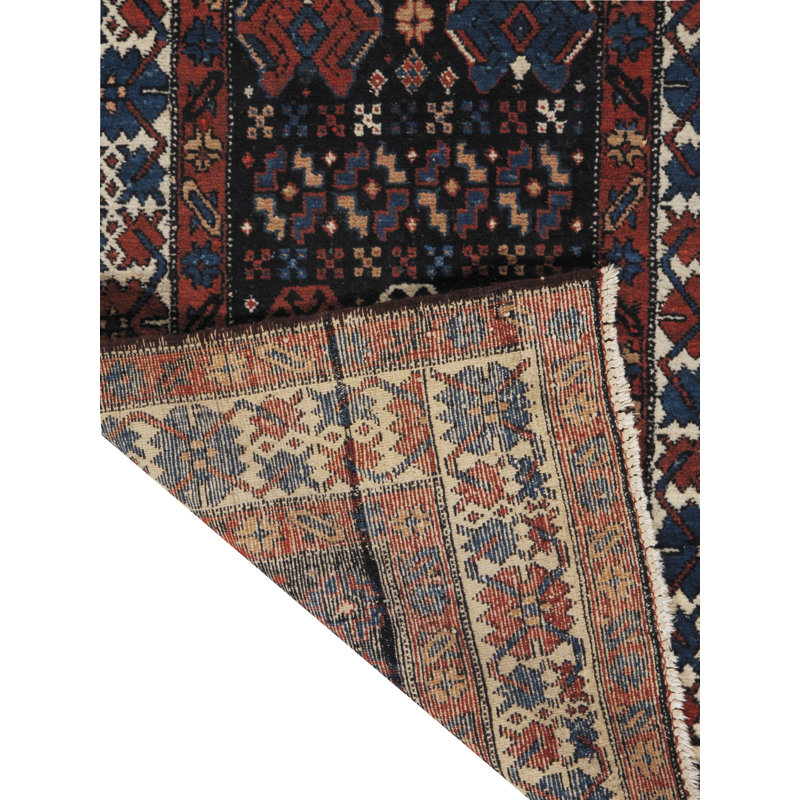 One-of-a-Kind Runner 2'9" X 12'11" 1900s Runner Wool Area Rug in Black/Navy/Red