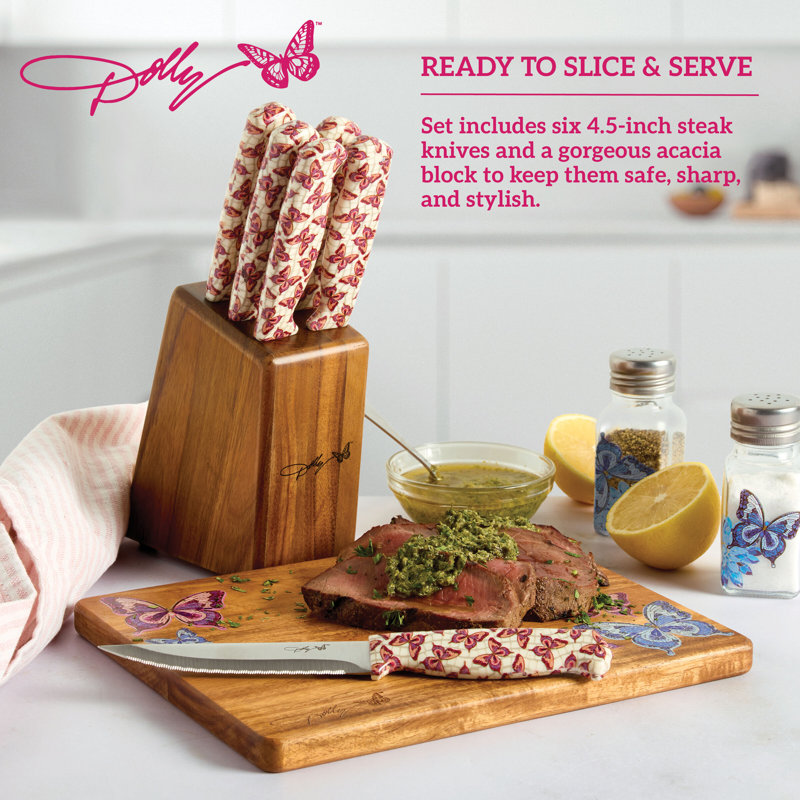 Dolly Parton 7-Piece Steak Knife Set, Pink