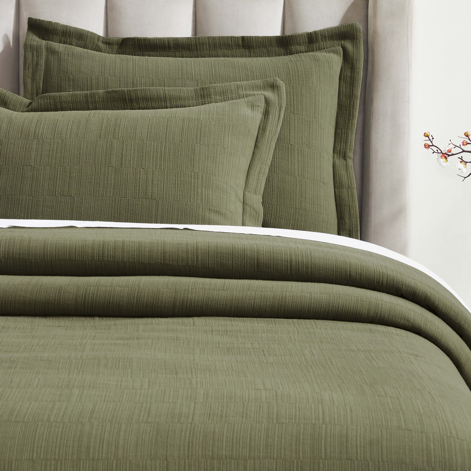 Zenith Cotton Medium Weight Textured Modern Geometric Matelasse Bedspread And Sham Set By, Green