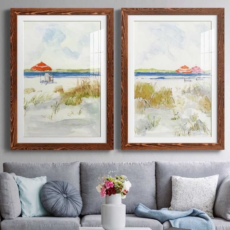 «Sketchy Beach I», ensemble de 2 peintures, Papier avec cadre érable, H 37,5 po x l 55 po x P 1,5 po