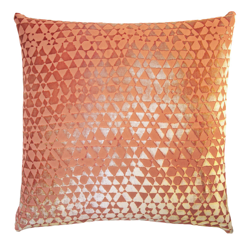 Triangles Square Velvet Pillow Cover & Insert, 18" x 18", Mango