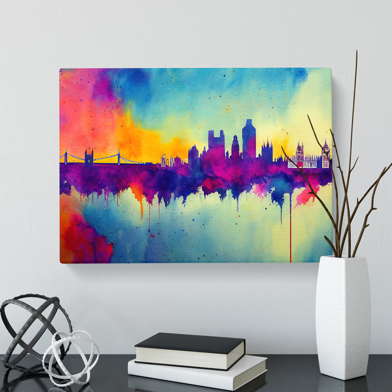 Bold London Skyline Watercolour Vol.1 Abstract - Wrapped Canvas Painting, 35cm H x 50cm W x 3cm D