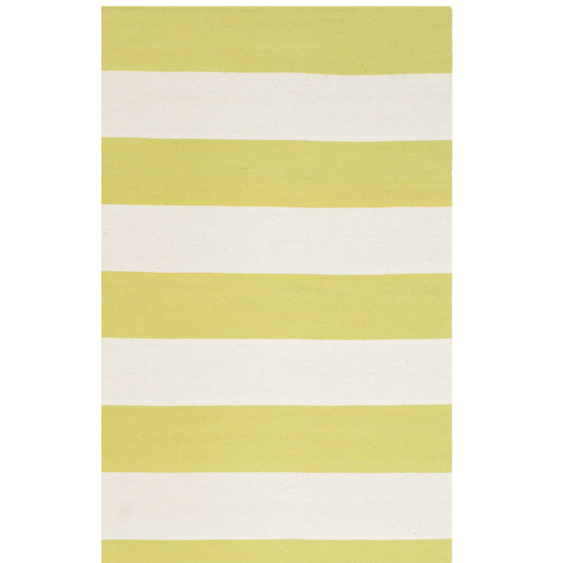 Brookvale Striped Handwoven Cotton Green/Ivory Area Rug, Rectangle 6' x 9'