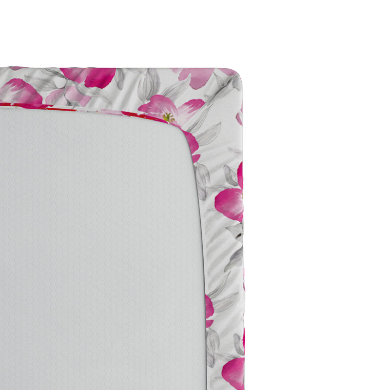 Microfiber Floral Fitted Sheet, Twin Fitted Sheet, Pink/Gray Floral