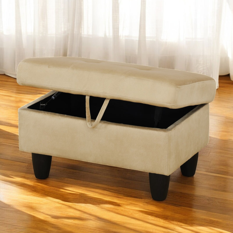 Orella Marlinda 28.5" Wide Upholstered Rectangle Tufted Flip Top Storage Ottoman, Beige Flannel