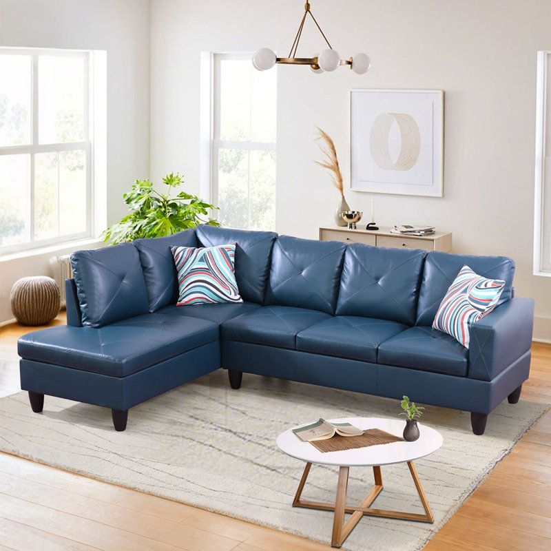 Canapé et chaise modulaire en L Ronan, Orienté à gauche (vu de face), Bleu