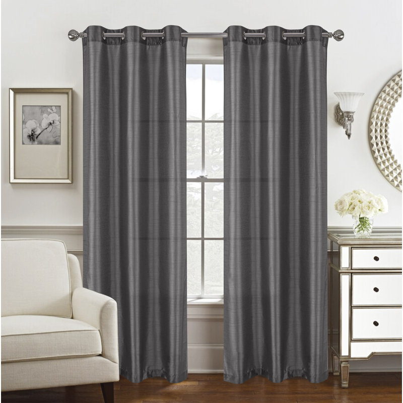 Paire de rideaux en fausse soie Manvik, Gris anthracite